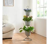 [en.casa] Porte-Plantes Style Intemporel avec 3 Cache-Pots Support de Plantes pour Intérieur Bac à Fleurs pour Salon Chambre Métal 110 x 28 cm Gris