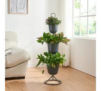 [en.casa] Porte-Plantes Style Intemporel avec 3 Cache-Pots Support de Plantes pour Intérieur Bac à Fleurs pour Salon Chambre Métal 110 x 28 cm Noir