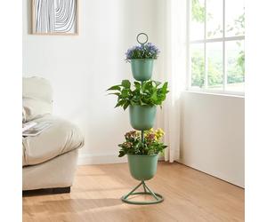 [en.casa] Porte-Plantes Style Intemporel avec 3 Cache-Pots Support de Plantes pour Intérieur Bac à Fleurs pour Salon Chambre Métal 110 x 28 cm Vert