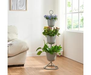 [en.casa] Porte-Plantes Style Intemporel avec 3 Cache-Pots Support de Plantes pour Intérieur Bac à Fleurs pour Salon Chambre Métal 110 x 28 cm Gris