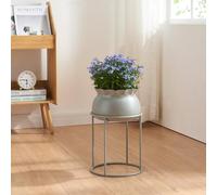 [en.casa] Porte-Plantes Style Intemporel avec Cache-Pot Support de Plantes pour Intérieur Bac à Fleurs pour Salon Chambre Métal 38 x 24 cm Gris