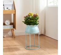 [en.casa] Porte-Plantes Style Intemporel avec Cache-Pot Support de Plantes pour Intérieur Bac à Fleurs pour Salon Chambre Métal 38 x 24 cm Bleu Clair