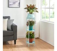[en.casa] Porte-plantes Style Intemporel avec Cache-Pot Support de Plantes pour Intérieur Étagère à Fleurs pour Salon Chambre Métal 95 x 27 x 27 cm Bleu Clair