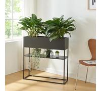[en.casa] Porte-Plantes Surélevé avec Bac à Fleurs et Étagère Support de Plantes Jardinière Intérieur Extérieur Design Intemporel Stable Épuré pour Salon Terasse Balcon Acier 80 x 80 x 25 cm Noir