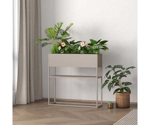 [en.casa] Porte-Plantes Surélevé avec Bac à Fleurs et Étagère Support de Plantes Jardinière Intérieur Extérieur Intemporel Stable Épuré pour Salon Terasse Balcon Acier 80 x 80 x 25 cm Gris Clair
