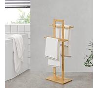 [en.casa] Porte-Serviette sur Pied Salle de Bain Autoportant Sèche-Serviette à 2 Niveaux Bambou 85 x 34 x 20 cm Naturel