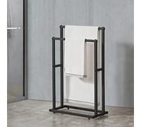 [en.casa] Porte-Serviettes sur Pied Meuble de Salle de Bain avec 2 Barres Acier Laqué 78 x 48 x 24 cm Noir