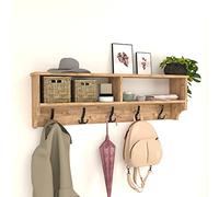 [en.casa] Portemanteau à 15 Crochets Meuble d'Entrée avec Surfaces de Rangement Patère Murale Panneau de Particules Plastique 120 x 22 x 37 cm Effet Chêne