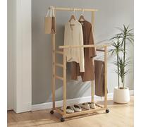 [en.casa] Portemanteau avec 2 Barres de Penderie et Étagère pour Chaussures et Sacs Portant à Vêtements pour Entrée Dressing Bambou 147 x 70 x 36 cm Naturel