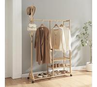 [en.casa] Portemanteau avec Barre de Penderie 6 Crochets 3 Étagères Portant à Vêtements Porte-Vêtement pour Entrée Dressing Bambou 176 x 100 x 38 cm Naturel