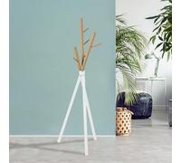 [en.casa] Portemanteau sur Pied Massif pour Couloir Bureau Meuble d’Entrée Patère avec 5 Crochets pour Manteaux Écharpes Sacs Forme d’Arbre Design Minimaliste Intemporel Acier 172 x 49 x 49 cm Blanc