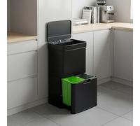 [en.casa] Poubelle à Capteur avec Compartiments Séparés 72L Tri Sélectif Ouverture Hygiénique via Capteur ou Bouton Fermeture Silencieuse Cuisine Acier Inoxydable Plastique 85 x 42 x 32 cm Noir