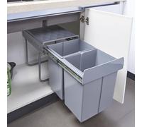 [en.casa] Poubelle Encastrable sur Rails Coulissants Tri Sélectif Sous Évier avec Poignée Collecteur de Déchets 2 Bacs Séparés de 20 Litres Peu Encombrant Cuisine Plastique Acier 48 x 34 x 42 cm Gris