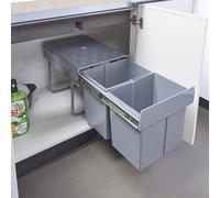 en.casa Poubelle encastrable sur rails – Tri sélectif sous évier 2 x 15 L, poignée, Gris