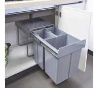 [en.casa] Poubelle Encastrable sur Rails Coulissants Tri Sélectif Sous Évier Collecteur de Déchets 3 Bacs Séparés 2 x 10L + 1 x 20L Peu Encombrant Cuisine Plastique Acier 48 x 34 x 42 cm Gris