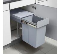 [en.casa] Poubelle Encastrable sur Rails Coulissants Tri Sélectif Sous Évier Collecteur de Déchets Bacs 1 x 20L Peu Encombrant Cuisine Plastique Acier 34 x 26 x 42 cm Gris