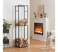 [en.casa] Range-bûches pour Intérieur Support pour Bois de Chauffage Rangement Cheminée Poêle sur 2 Étagères Acier Panneau de Particules 170 x 45 x 30 cm Noir