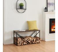 [en.casa] Range-Bûches pour Intérieur Support Rangement pour Bois de Chauffage avec Étagère Banc Acier Panneau de Particules 50 x 100 x 30 cm Noir Effet Bois Foncé