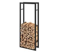 [en.casa] Range-Bûches pour Usage Intérieur Extérieur Porte-Bûches Design Support Rangement Bois de Chauffage Acier Laqué 60 x 25 x 150 cm Noir