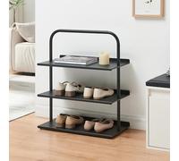 [en.casa] Range-Chaussures avec 3 Étagères pour 6 Paires Meuble à Chaussures Rangement Stockage pour Entrée Chambre Dressing Acier Laqué 73 x 60 x 32 cm Noir