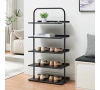 [en.casa] Range-Chaussures avec 5 Étagères pour 10 Paires Meuble à Chaussures Rangement Stockage pour Entrée Chambre Dressing Acier Laqué 119 x 60 x 32 cm Noir