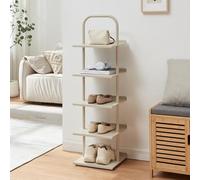 [en.casa] Range-Chaussures avec 5 Étagères pour 5 Paires Meuble à Chaussures Rangement Stockage pour Entrée Chambre Dressing Acier Laqué 119 x 34 x 32 cm Champagne