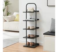 [en.casa] Range-Chaussures avec 5 Étagères pour 5 Paires Meuble à Chaussures Rangement Stockage pour Entrée Chambre Dressing Acier Laqué 119 x 34 x 32 cm Noir