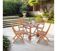 [en.casa] Salon de Jardin 5 Pièces avec Table à Manger et 4 Chaises Pliantes Capacité 160 kg Ensemble de Meubles pour Extérieur Terrasse Patio Balcon Bois d'Acacia Naturel