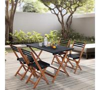[en.casa] Salon de Jardin 5 Pièces Ensemble de Table à Manger Pliable et 4 Chaises Pliantes Capacité de Charge 160 kg Extérieur Terrasse Balcon Bois d'Acacia Naturel Gris