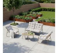[en.casa] Salon de Jardin 5 Pièces Kivanta 2 Tables Banc 2 Chaises Beige | pour 4 personnes, ensemble de meubles extérieur, avec accoudoirs confortables, résistant, terrasse, balcon, patio