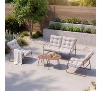 [en.casa] Salon de Jardin 5 Pièces Kivanta 2 Tables Banc 2 Chaises Rouille | pour 4 personnes, ensemble de meubles extérieur, avec accoudoirs confortables, résistant, terrasse, balcon, patio