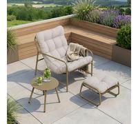[en.casa] Salon de Jardin Trerdfjoa 3 Pièces Confortable Beige Gris | avec fauteuil lounge, repose-pieds et une table, résistant, en acier, coussin rembourré, extérieur