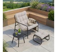 [en.casa]Salon de Jardin Trerdfjoa 3 Pièces Confortable en Acier Gris Foncé | avec fauteuil lounge, repose-pieds et une table, résistant, en acier, coussin rembourré, extérieur