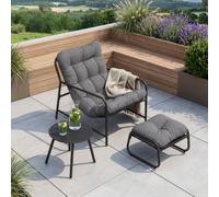 [en.casa] Salon de Jardin Trerdfjoa 3 Pièces Confortable Gris Foncé | avec fauteuil lounge, repose-pieds et une table, résistant, en acier, coussin rembourré, extérieur