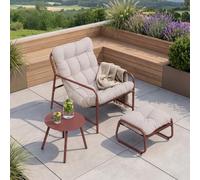 [en.casa] Salon de Jardin Trerdfjoa 3 Pièces en Acier Couleur Rouille Gris | avec fauteuil lounge, repose-pieds et une table, résistant, coussin rembourré confortable, extérieur