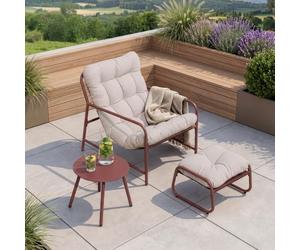 [en.casa] Salon de Jardin Trerdfjoa 3 Pièces en Acier Couleur Rouille Gris | avec fauteuil lounge, repose-pieds et une table, résistant, coussin rembourré confortable, extérieur