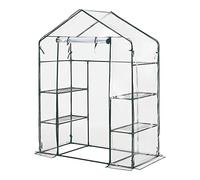 [en.casa] Serre de Jardin Protection Intempéries Porte Zippée Étagères Intégrées pour Fleurs Légumes Herbes Acier PVC 140 x 73 x 195 cm Transparent