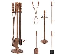 [en.casa] Serviteur de Cheminée Set Support Balai Pelle à Cendres Pince à Feu Tisonnier Ensemble Résistant à la Chaleur pour Intérieur Extérieur Métal 80 x 18 cm Bronze