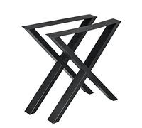 [en.casa] Set de 2 Pieds de Table pour Montage DIY Pied de Meuble avec Embouts de Protection Forme X Acier Revêtu par Poudre Noir 69 x 72 cm