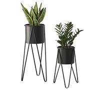 [en.casa] Set de 2 Supports de Plante Cache-Pot Pot de Fleur Bac à Fleurs Vase Métal Noir Tailles Différentes