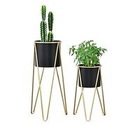 [en.casa] Set de 2 Supports de Plante Cache-Pot Pot de Fleur Bac à Fleurs Vase Pieds Épingles à Cheveux Métal Tailles Différentes Noir Doré