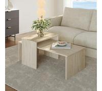 [en.casa] Set de 2 Tables Basses Gigognes de Tailles Différentes Ensemble de 2 Tables d'Appoint Design Intemporel pour Salon Chambre Panneau de Particules Mélaminé Travertin