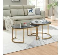 [en.casa] Set de 2 Tables Basses Gigognes de Tailles Différentes Tables d'Appoint Empilables Bout de Canapé Robuste Design Intemporel pour Salon Séjour Bureau Acier MDF Aspect Marbre Noir Or