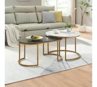[en.casa] Set de 2 Tables Basses Gigognes de Tailles Différentes Tables d'Appoint Empilables Bout de Canapé Robuste Design Intemporel pour Salon Séjour Bureau Acier MDF Aspect Marbre Blanc Noir Or