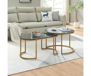 [en.casa] Set de 2 Tables Basses Gigognes de Tailles Différentes Tables d'Appoint Empilables Bout de Canapé Design pour Salon Séjour Bureau Acier MDF Aspect Marbre Noir Or