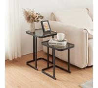 [en.casa] Set de 2 Tables Basses Gigognes Ensemble de 2 Tables d'Appoint Lot de 2 Bouts de Canapé de Tailles Différentes avec Plateau en Verre Trempé de 4 mm Métal Noir