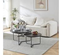[en.casa] Set de 2 Tables Basses Gigognes Lot de 2 Tables d'Appoint de Tailles Différentes Bout de Canapé Stylé Panneau de Particules Métal Effet Marbre Noir