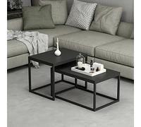[en.casa] Set de 2 Tables Basses Rectangulaires Gigognes de Tailles Différentes pour Salon Chambre Panneau de Particules Métal Noir Mat