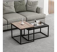 [en.casa] Set de 2 Tables Basses Rectangulaires Gigognes de Tailles Différentes pour Salon Chambre Panneau de Particules Métal Effet Chêne Noir Mat