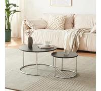 [en.casa] Set de 2 Tables Basses Rondes Gigognes de Tailles Différentes Table d'Appoint Bout de Canapé Design Intemporel Peu Encombrant Panneaux de Particules Acier Laqué Noir Chrome